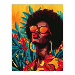 "Artery8 Wall Art Print Caribbean Woman Shades Pop Art Sunny Day Painting Poster in Orange - Size: W18"" x H24""" - thumbnail 1