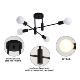 Garwarm 4-Light Modern Black Metal Industrial Vintage Sputnik Ceiling Light - thumbnail 5