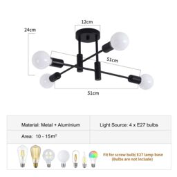 Garwarm 4-Light Modern Black Metal Industrial Vintage Sputnik Ceiling Light - thumbnail 6