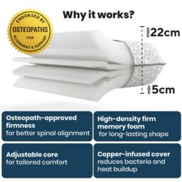 Brightr Sleep Eclipse 2 pack Best Firm Pillow for Back & Neck Pain Relief - Adjustable Orthopedic Memory Foam Pillow for Side & Back Sleepers in Grey - thumbnail 9