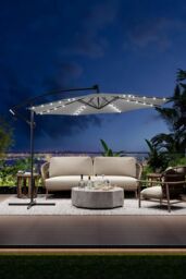Garden Sanctuary Large 32 LED Lights Cantilever Garden Parasol with Cross Base in Light Grey - thumbnail 2