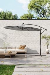 Garden Sanctuary Large 32 LED Lights Cantilever Garden Parasol with Cross Base in Light Grey - thumbnail 3