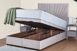 UK Bed Furniture Sunrise End Lift Divan Ottoman Bed with 54 Inch Headboard in Silver - Size: Single - thumbnail 2