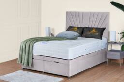 UK Bed Furniture Sunrise End Lift Divan Ottoman Bed with 54 Inch Headboard in Silver - Size: Single - thumbnail 1