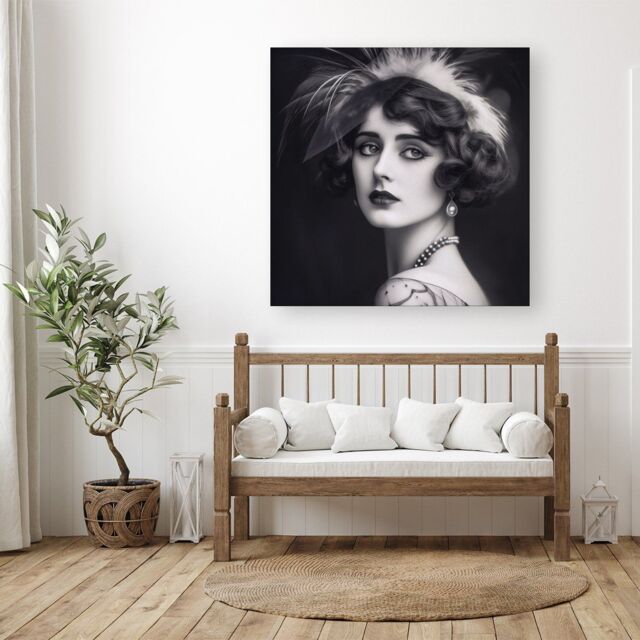 "Warren Reed - Designer Glamorous Edwardian Showgirl Canvas in Black - Size: W30"" x H30""" - image 1