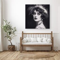 "Warren Reed - Designer Glamorous Edwardian Showgirl Canvas in Black - Size: W30"" x H30""" - thumbnail 1