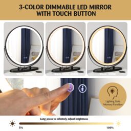 Gymax Dressing Table With Stool Set With 3-Color Lighted Mirror & 3 Drawers in White - thumbnail 6
