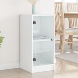 Berkfield Home Side Cabinet with Glass Doors White 35x37x75.5 cm