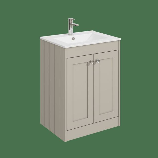 Balterley 600mm Floor Standing 2 Door Unit with Basin 1 Tap Hole - Pebble Grey - image 1