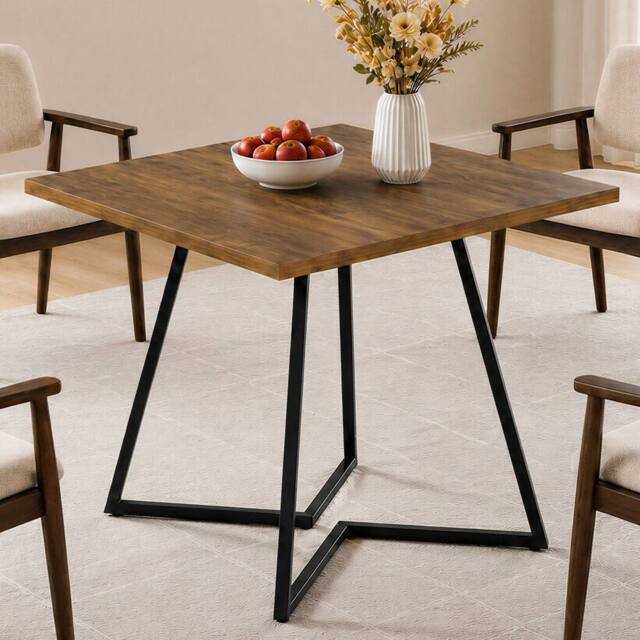 Levede dining table, square dining table, 80cm, 25mm metal frame, MDF, Walnut in Brown - image 1