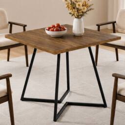 Levede dining table, square dining table, 80cm, 25mm metal frame, MDF, Walnut in Brown - thumbnail 1