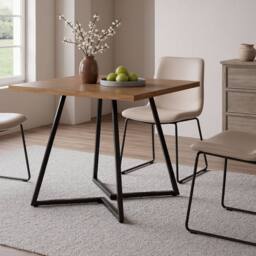 Levede dining table, square dining table, 80cm, 25mm metal frame, MDF, Walnut in Brown - thumbnail 3