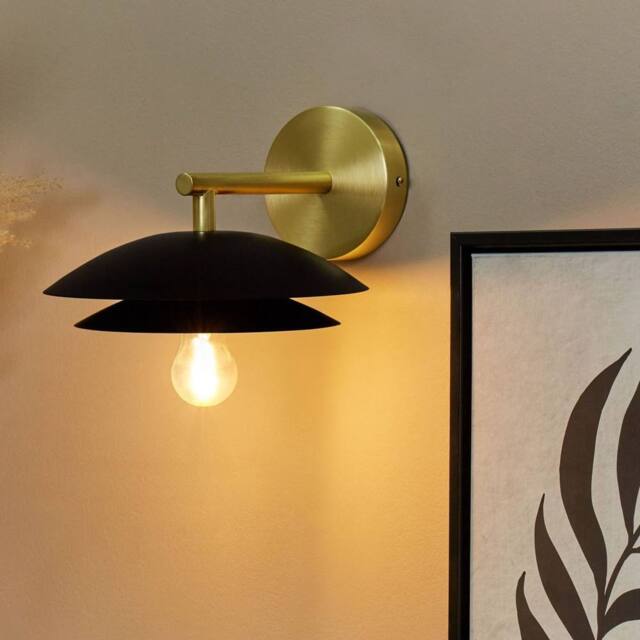 Wyld and Coco Wall Lamp Black and Gold Steel Double Cone Shade Modern Glam - image 1