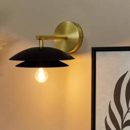 Wyld and Coco Wall Lamp Black and Gold Steel Double Cone Shade Modern Glam