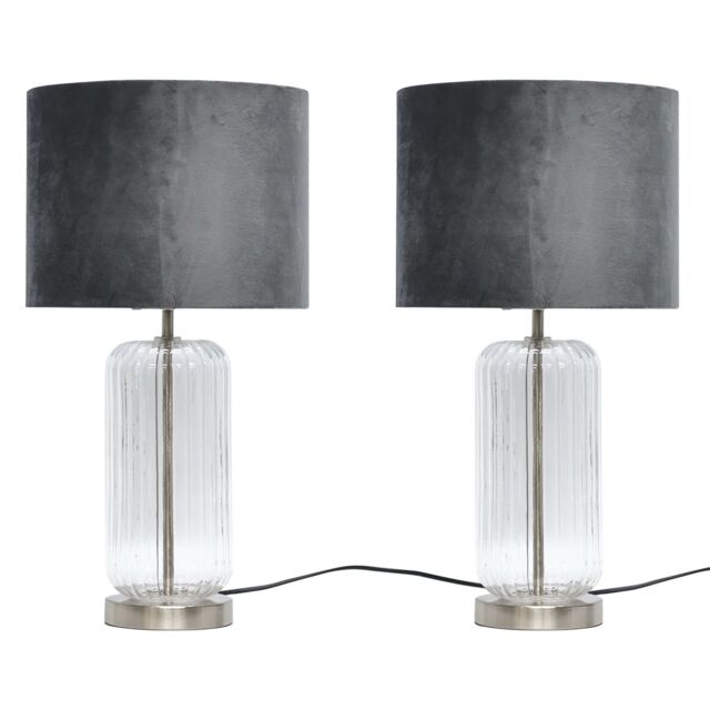 First Choice Lighting Set of 2 Walpole - Glass & Brushed Chrome 49cm Table Lamps in Silver - image 1