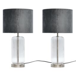 First Choice Lighting Set of 2 Walpole - Glass & Brushed Chrome 49cm Table Lamps in Silver