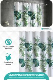 Neel Blue Mandala Polyester Shower Curtain, Water-Resistant Bathroom Curtain With 12 Hooks - 180x200cm in Green - Size: 180 cm width x 200 cm drop - thumbnail 3