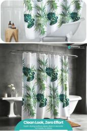 Neel Blue Mandala Polyester Shower Curtain, Water-Resistant Bathroom Curtain With 12 Hooks - 180x200cm in Green - Size: 180 cm width x 200 cm drop - thumbnail 5