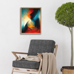 "Artery8 Wall Art Print Abstract Modern Painting Red Blue Orange Art Framed in Light Oak - Size: W12"" x H16""" - thumbnail 2