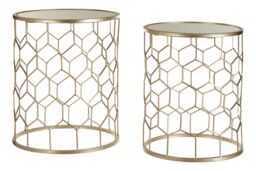 Orsina Versatile Design Set Of Two Honeycomb Side Tables, Industrial Table For Livingroom, Everyday Use Lounge Table in Gold - thumbnail 1