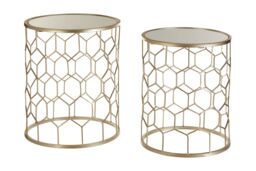 Orsina Versatile Design Set Of Two Honeycomb Side Tables, Industrial Table For Livingroom, Everyday Use Lounge Table in Gold - thumbnail 2