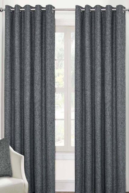 Homescapes Heavy Boucle Textured Blackout Lined Eyelet Curtain Pair in Dark Grey - Size: 167 cm width x 183 cm drop - image 1