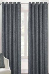 Homescapes Heavy Boucle Textured Blackout Lined Eyelet Curtain Pair in Dark Grey - Size: 167 cm width x 183 cm drop - thumbnail 1