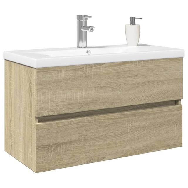 Berkfield Home Durable 2 Piece Bathroom Furniture Set Ceramic & Engineered Wood in Light Tan - image 1