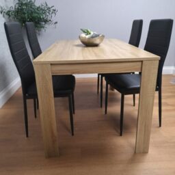KOSY KOALA Oak Effect Dining Table Set With 4 Black Faux Leather Chairs Dining Room Furniture in Brown - thumbnail 2