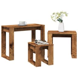 Berkfield Home Nest of Tables 3 pcs Old Wood Engineered Wood in Brown