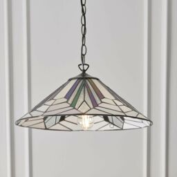 Loops Tiffany Glass Hanging Ceiling Pendant Light Bronze Chain Deco Lamp Shade i00077 in Clear - thumbnail 4
