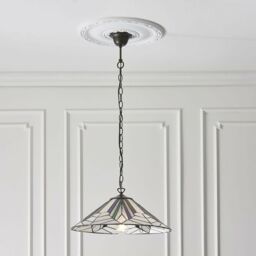 Loops Tiffany Glass Hanging Ceiling Pendant Light Bronze Chain Deco Lamp Shade i00077 in Clear - thumbnail 5