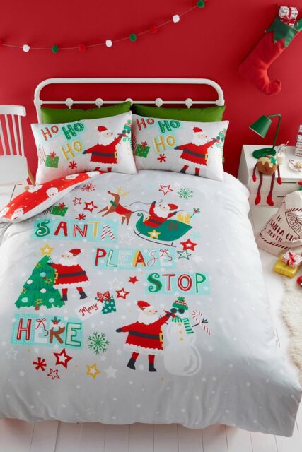Bedlam 'Santa Please Stop Here' Glow in the Dark Duvet Cover Set in Grey - Size: Double - image 1