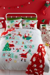 Bedlam 'Santa Please Stop Here' Glow in the Dark Duvet Cover Set in Grey - Size: Double - thumbnail 5