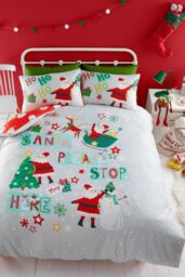 Bedlam 'Santa Please Stop Here' Glow in the Dark Duvet Cover Set in Grey - Size: Double - thumbnail 1