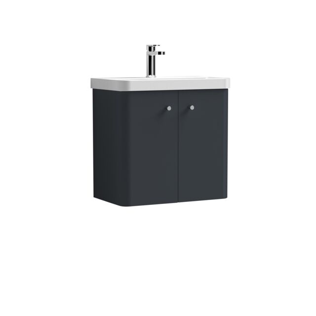 Balterley Wall Hung 2 Door Vanity Unit with Ceramic Sink Dark Grey 600mm - image 1