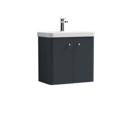 Balterley Wall Hung 2 Door Vanity Unit with Ceramic Sink Dark Grey 600mm - thumbnail 1