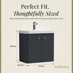 Balterley Wall Hung 2 Door Vanity Unit with Ceramic Sink Dark Grey 600mm - thumbnail 5