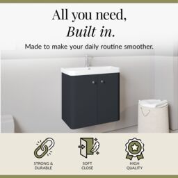 Balterley Wall Hung 2 Door Vanity Unit with Ceramic Sink Dark Grey 600mm - thumbnail 2