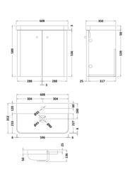 Balterley Wall Hung 2 Door Vanity Unit with Ceramic Sink Dark Grey 600mm - thumbnail 7