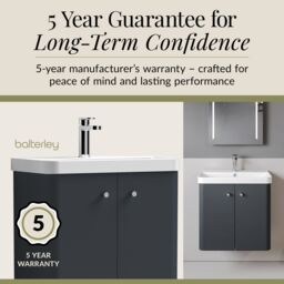 Balterley Wall Hung 2 Door Vanity Unit with Ceramic Sink Dark Grey 600mm - thumbnail 4