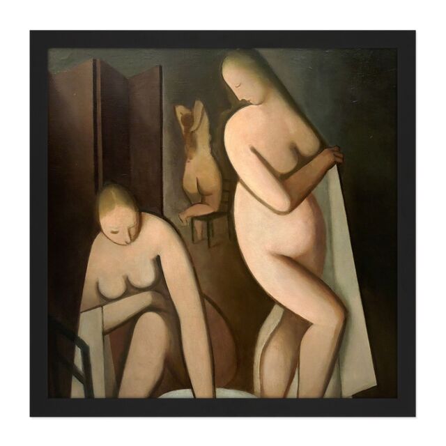 "Artery8 Wall Art Print Kremlicka Three Women In Bath Painting Square Framed Picture 16X16 Inch in Black - Size: W16"" x H16""" - image 1