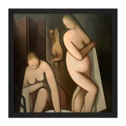 "Artery8 Wall Art Print Kremlicka Three Women In Bath Painting Square Framed Picture 16X16 Inch in Black - Size: W16"" x H16""" - thumbnail 1
