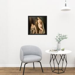 "Artery8 Wall Art Print Kremlicka Three Women In Bath Painting Square Framed Picture 16X16 Inch in Black - Size: W16"" x H16""" - thumbnail 2
