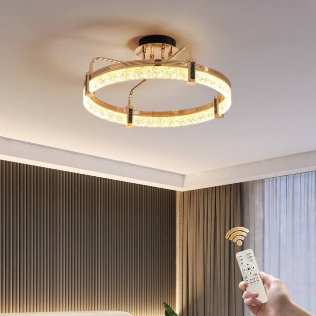 NIVOR 50W Dimmable LED Ceiling Light 1-Ring Crystal Pendant Chandelier in Metallic Gold - image 1