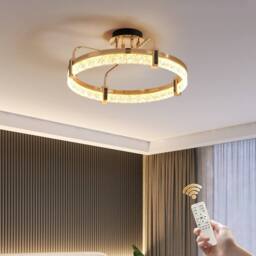 NIVOR 50W Dimmable LED Ceiling Light 1-Ring Crystal Pendant Chandelier in Metallic Gold - thumbnail 1