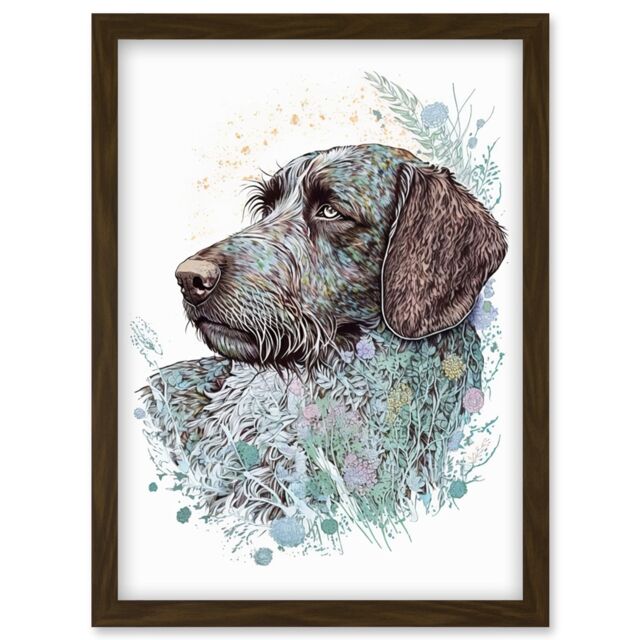 Artery8 German Wirehead Pointer Dog Nature Spirit Animal Modern Multicoloured Illustration Artwork Framed Wall Art Print A4 in Brown - image 1