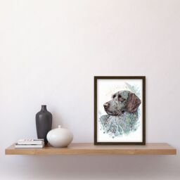 Artery8 German Wirehead Pointer Dog Nature Spirit Animal Modern Multicoloured Illustration Artwork Framed Wall Art Print A4 in Brown - thumbnail 2