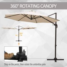 OUTSUNNY 3M Sun Shade Cantilever Hanging Parasol Aluminium Frame w/ Hand Crank in Beige - thumbnail 4