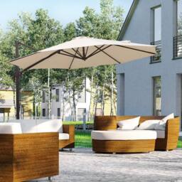 OUTSUNNY 3M Sun Shade Cantilever Hanging Parasol Aluminium Frame w/ Hand Crank in Beige - thumbnail 1